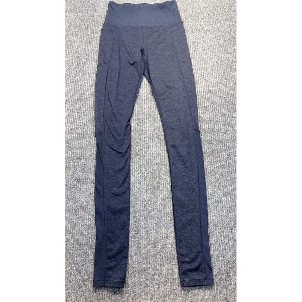 Athleta Exhale Heel Tight Leggings Heathered Navy Blue Ribbed High Rise XS